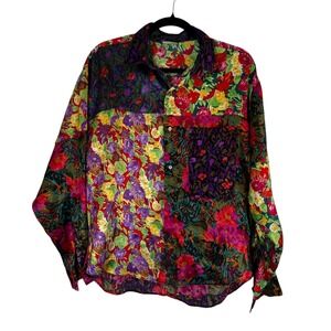 Vintage Ebuti Actualwear Multicolor‎ Floral Print Long Sleeve Button Down Top